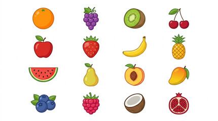 Obraz premium Collection of Fresh Fruits and Berries Isolated on White Background.