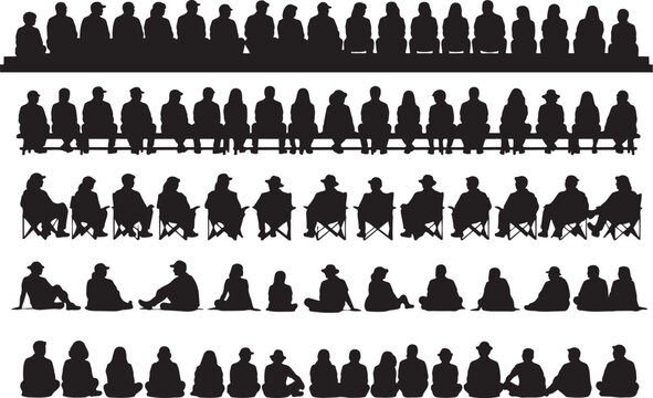 Audience Silhouette Collection with Seated People Rows and Crowd Vector Set