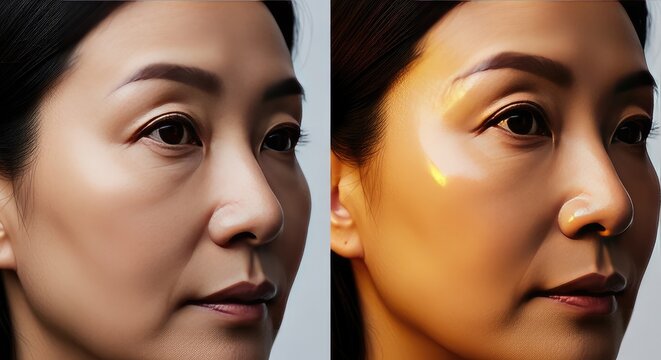 Woman before and after facial treatment.