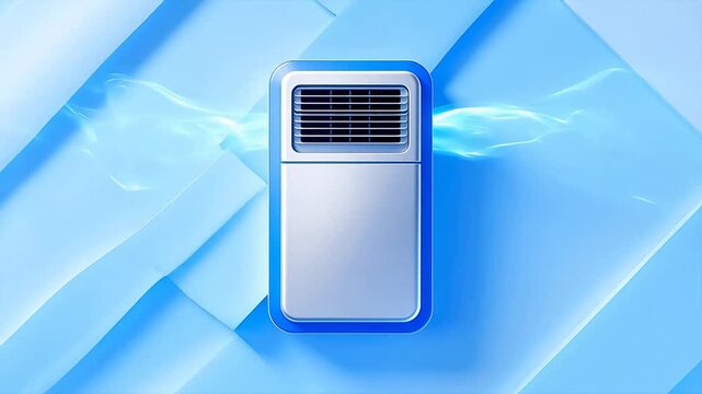 Portable air conditioner on blue background