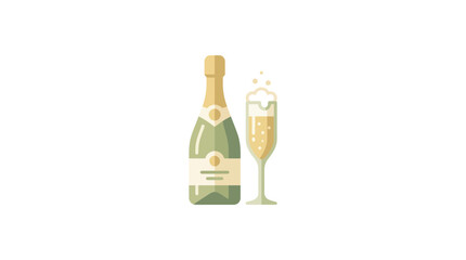 Flat design champagne bottle with filled bubbling glass © Putri Amel