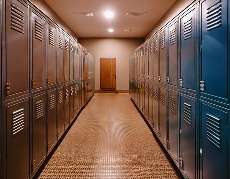 locker room with rows of lockers on either side small cubbies for storing items