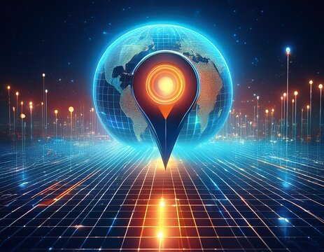 global location pin in digital landscape