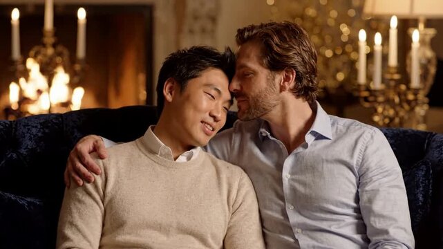 Intimate Couple Sharing Warm Moments Cozy Setting Affirming Connection Relaxed Mood Tender Interaction