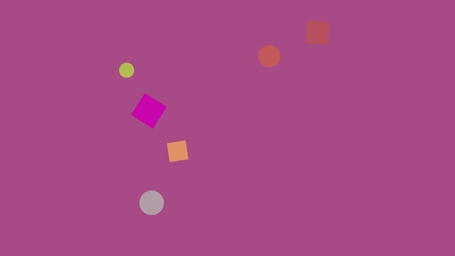 Animated geometric shapes floating with subtle motion in a vibrant magenta background