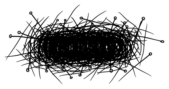 Needle in a Haystack Search Concept, Abstract Chaotic Mess of Sewing Pins One Line Art Vector Illustration