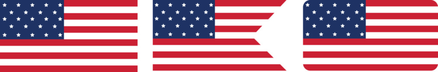 Fototapeta premium USA Flag Collection Set – Modern American Flag Icons, Rounded Rectangle and Ribbon Style Vector Bundle
