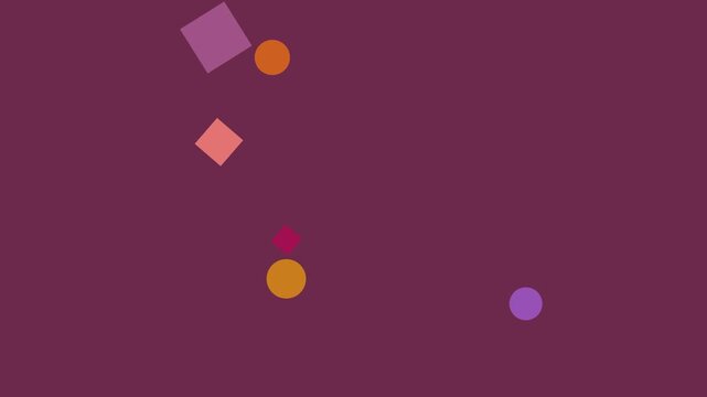 Geometric shapes floating in abstract motion against a deep purple background with subtle light shifts