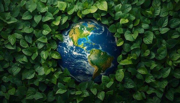 Green Planet Earth Ecology Concept Sustainable Environment Global Climate Protection Renewable Energy Nature Conservation Futuristic Clean World