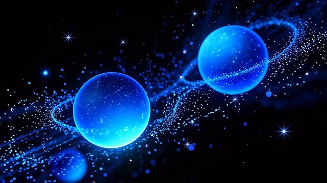 Blue spheres in space with stars