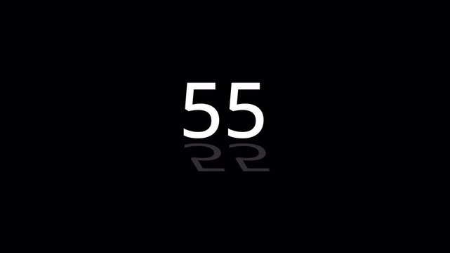 Sixty seconds countdown timer animation with shadow on transparent background, 4k countdown timer video with an alpha channel.