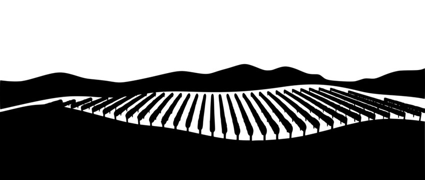 Minimalist Vineyard Landscape Silhouette with Rolling Hills