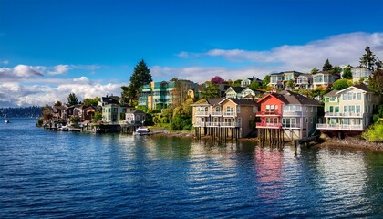 Fototapeta premium waterfront houses in ballard washington a neighborhood in seattle