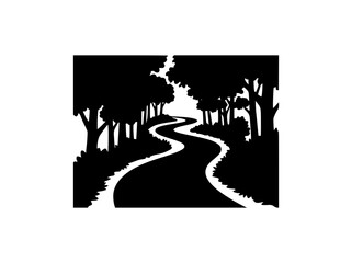 Obraz premium Winding road through a forest silhouette illustration