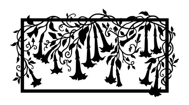 Trumpet Flower Silhouette Floral Frame and Decorative Border Panel