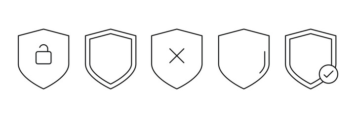 Fototapeta premium Shield Security Protection Line Icons Set