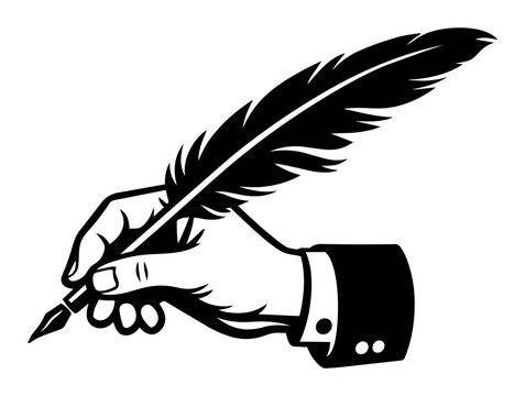 Hand holding an antique quill pen for writing, illustrating concepts of education, storytelling, and historical documents