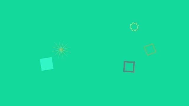 Teal background with floating geometric shapes during a subtle zoom out effect