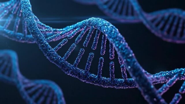 Blue 3D DNA double helix molecule structure. Suitable for science education, medical research, genetic technology, and biology presentations.