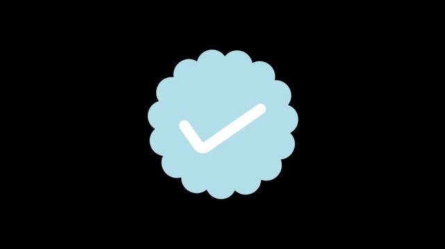 Blue check mark verification badge animation isolated on white background. Approval, success, confirmation, and validated status concept motion graphic for web and mobile interfaces.