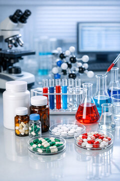 A lab bench setup for chemical analysis or medication testing.