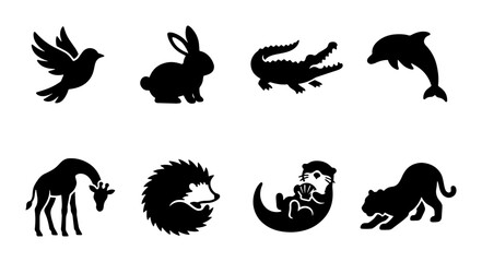 Obraz premium Animal icon set for nature and wildlife apps outline, solid and color styles, white background