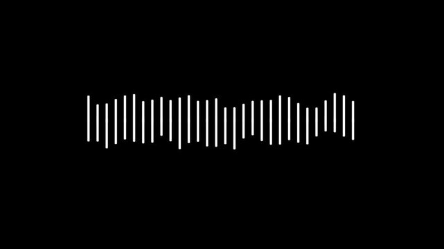 Audio Waveform Animation, Sound Wave Bars, White Voice Frequency, Black Background Equalizer, Music Sound Visualizer, Podcast Waveform Graphic