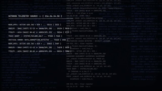 Critical Error Alert Network Telemetry Data Corruption Glitch Screen Animation 4k video animation seamless loop