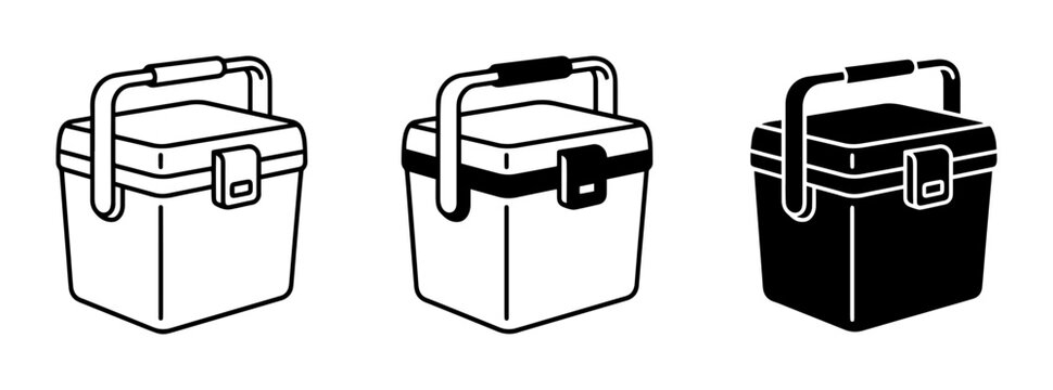 3 Cooler Boxes icon set, outline and solid, for picnic and travel