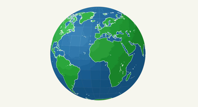 Simplified Globe Illustration Depicting Continents and Oceans Against Neutral Background
