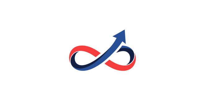 Creative logo concept featuring an infinity symbol with an upward arrow for business growth