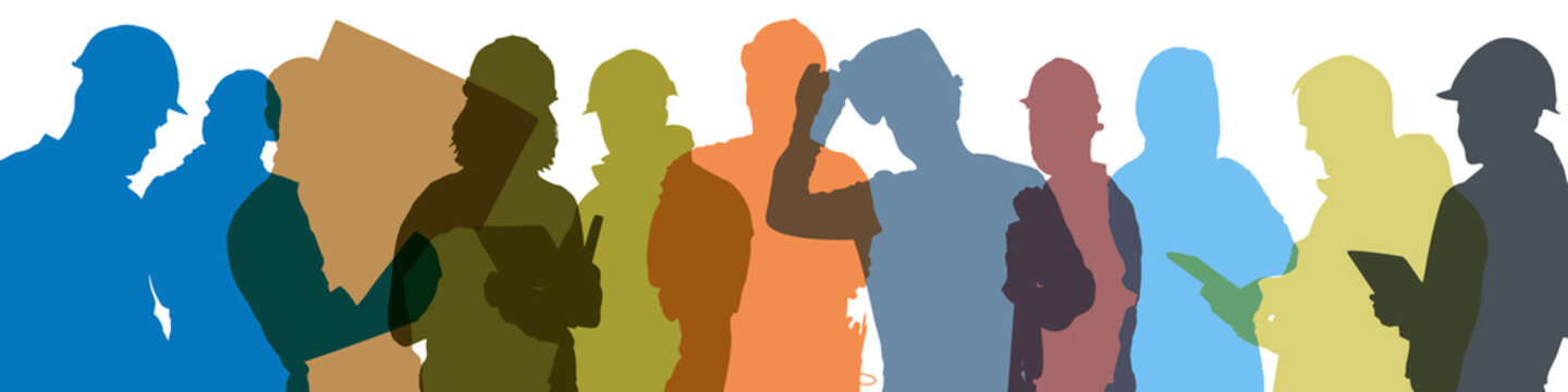 Silhouetten von Mitarbeitenden aus Industrie und Handwerk in Farben