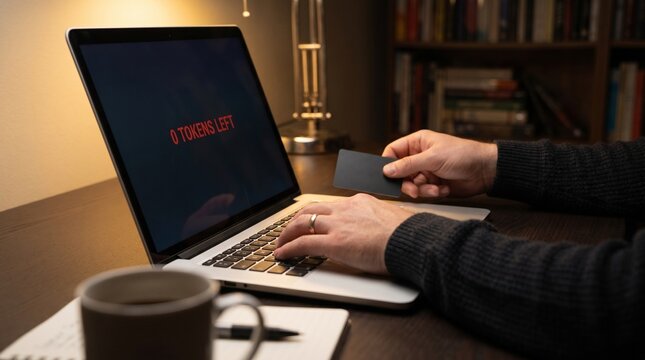 Man with credit card facing zero AI tokens left message
