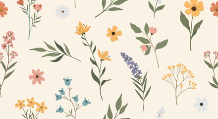Fototapeta premium Charming flower pattern background vector seamless meadow texture