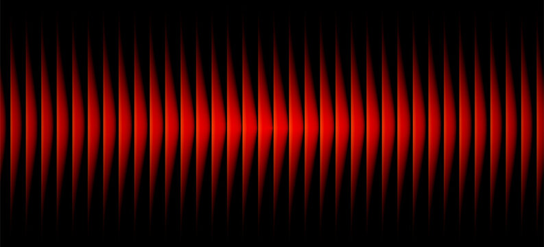 Abstract black background with glowing vertical red ribbed lines, creating a fractal glass effect, digital noise, or glitch. Editable vector illustration.