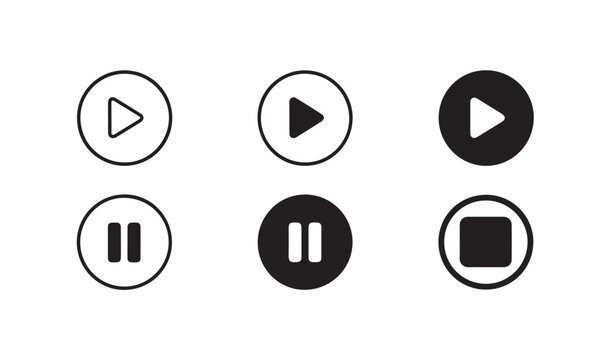 Collection of music player controls icons play pause stop previous and next buttons.