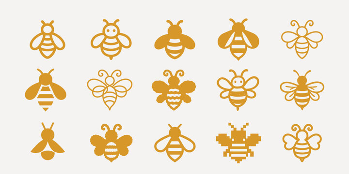 Stylized bee icon collection vector elements