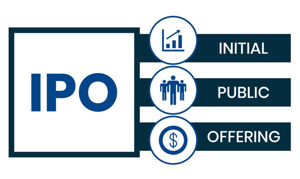 IPO - Initial Public Offering acronym. business concept background. Vector illustration for website banner, marketing materials, business presentation, online advertising