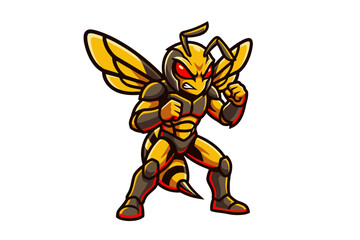 Fototapeta premium Hornet Mascot Character in Fighting Stance Isolated on White
