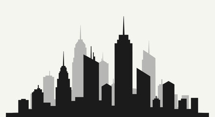 Fototapeta premium Minimalist cityscape illustration featuring dark silhouettes of high-rise buildings against a