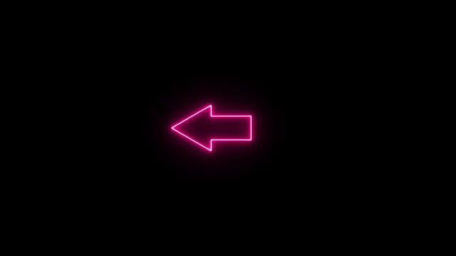 Glowing pink neon left arrow animation on black background, futuristic direction pointer loop
