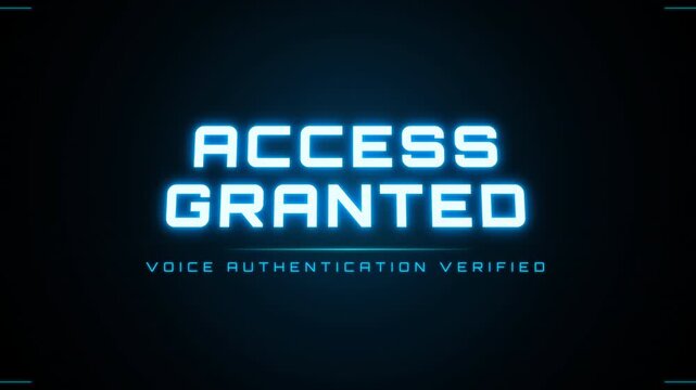 Futuristic voice recognition login intro with glowing neon blue circular audio spectrum shattering into sharp triangular light particles