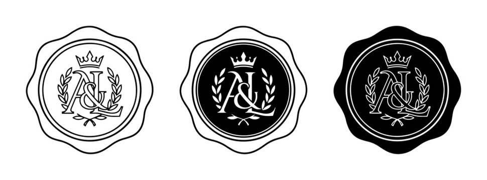 Monogram wax seal set, outline and solid styles, for branding and authentication