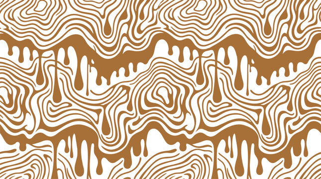 Seamless pattern with flowing brown liquid lines and dripping shapes, abstract organic curves and melted texture, repeating background, for textile, wallpaper, or wrapping paper