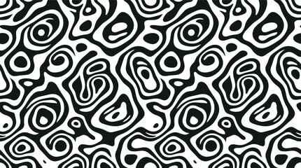 Fototapeta premium Seamless pattern with black and white concentric wavy liquid marble swirls and abstract organic shapes