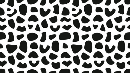Fototapeta premium Seamless pattern featuring repeating black organic shapes and irregular blobs on a clean white background, for textile and surface