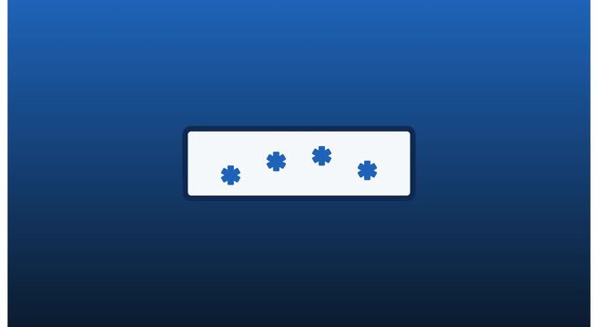 Digital password input field with animated asterisk characters on blue animation background