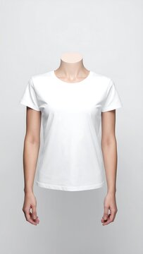 A headless mannequin wearing a white short-sleeved T-shirt