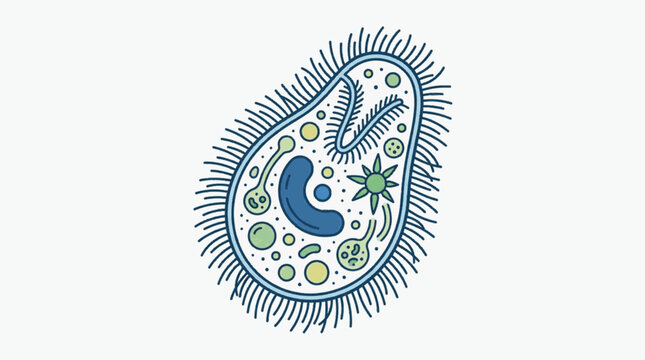 Microscopic Paramecium single-celled organism illustration.