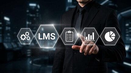 Obraz premium Learning Management System LMS Dashboard Analytics Training Platform Digital Education Technology